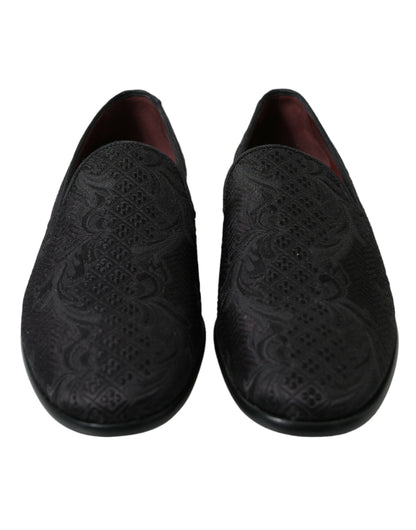 Dolce &amp;amp; Gabbana Svarta Brokad Herr Slip On Loafers Finskor
