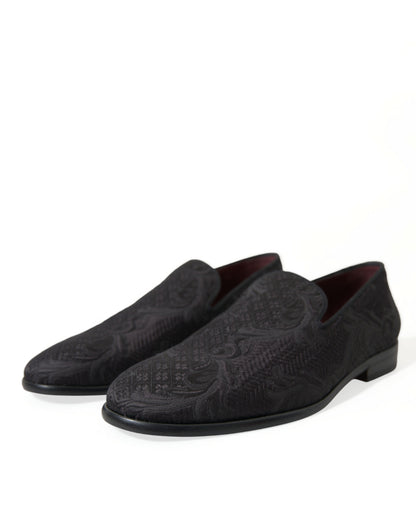 Dolce &amp;amp; Gabbana Svarta Brokad Herr Slip On Loafers Finskor