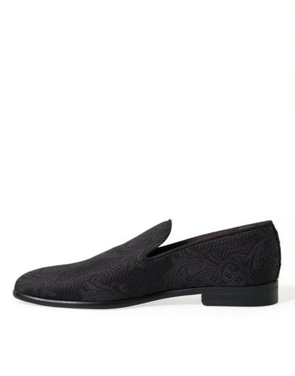 Dolce &amp;amp; Gabbana Svarta Brokad Herr Slip On Loafers Finskor