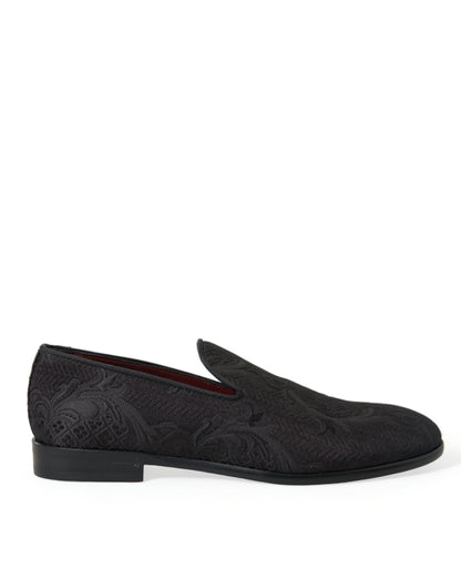 Dolce &amp;amp; Gabbana Svarta Brokad Herr Slip On Loafers Finskor