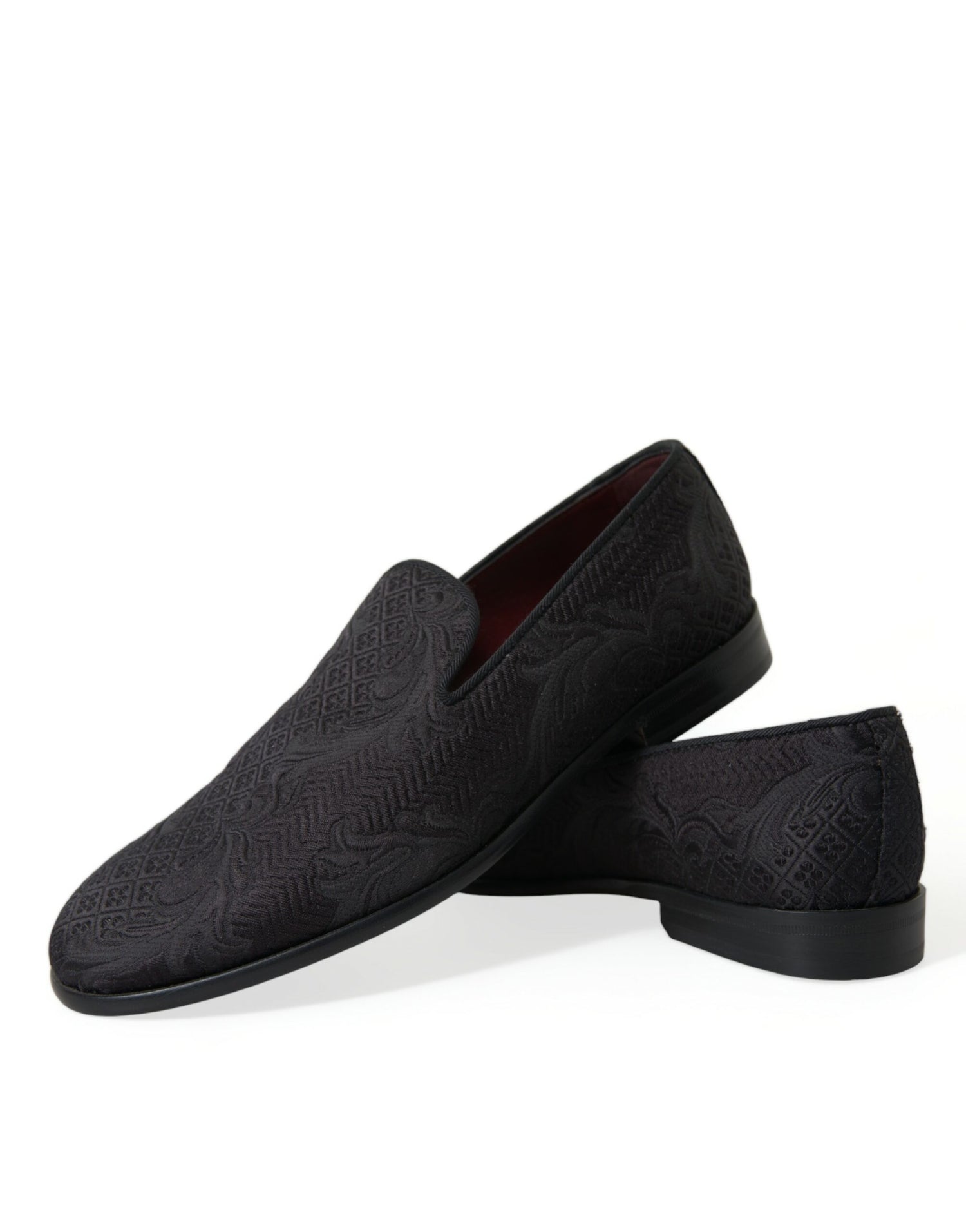 Dolce &amp;amp; Gabbana Svarta Brokad Herr Slip On Loafers Finskor