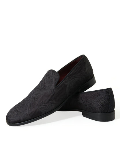 Dolce &amp;amp; Gabbana Svarta Brokad Herr Slip On Loafers Finskor
