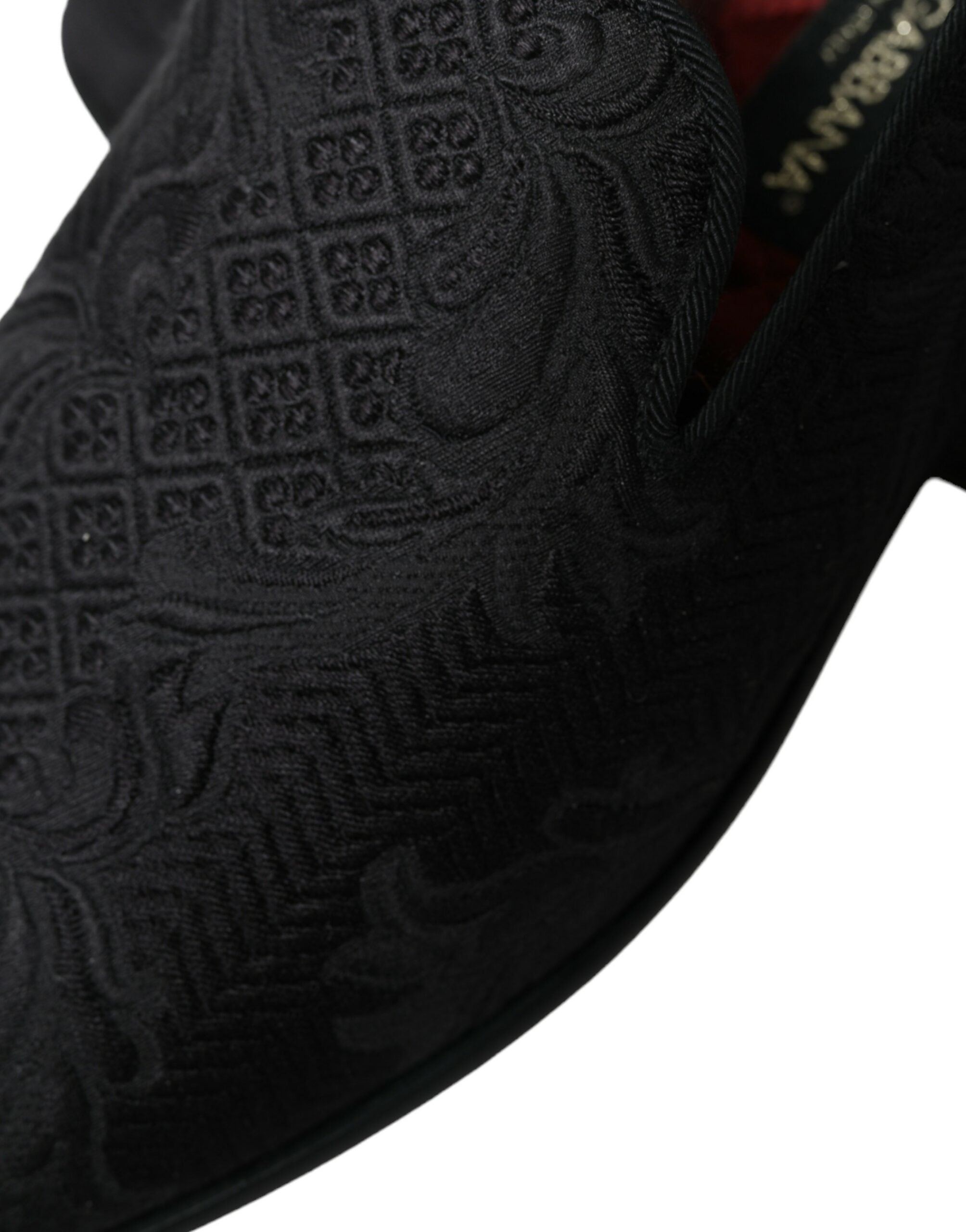 Dolce &amp;amp; Gabbana Svarta Brokad Herr Slip On Loafers Finskor