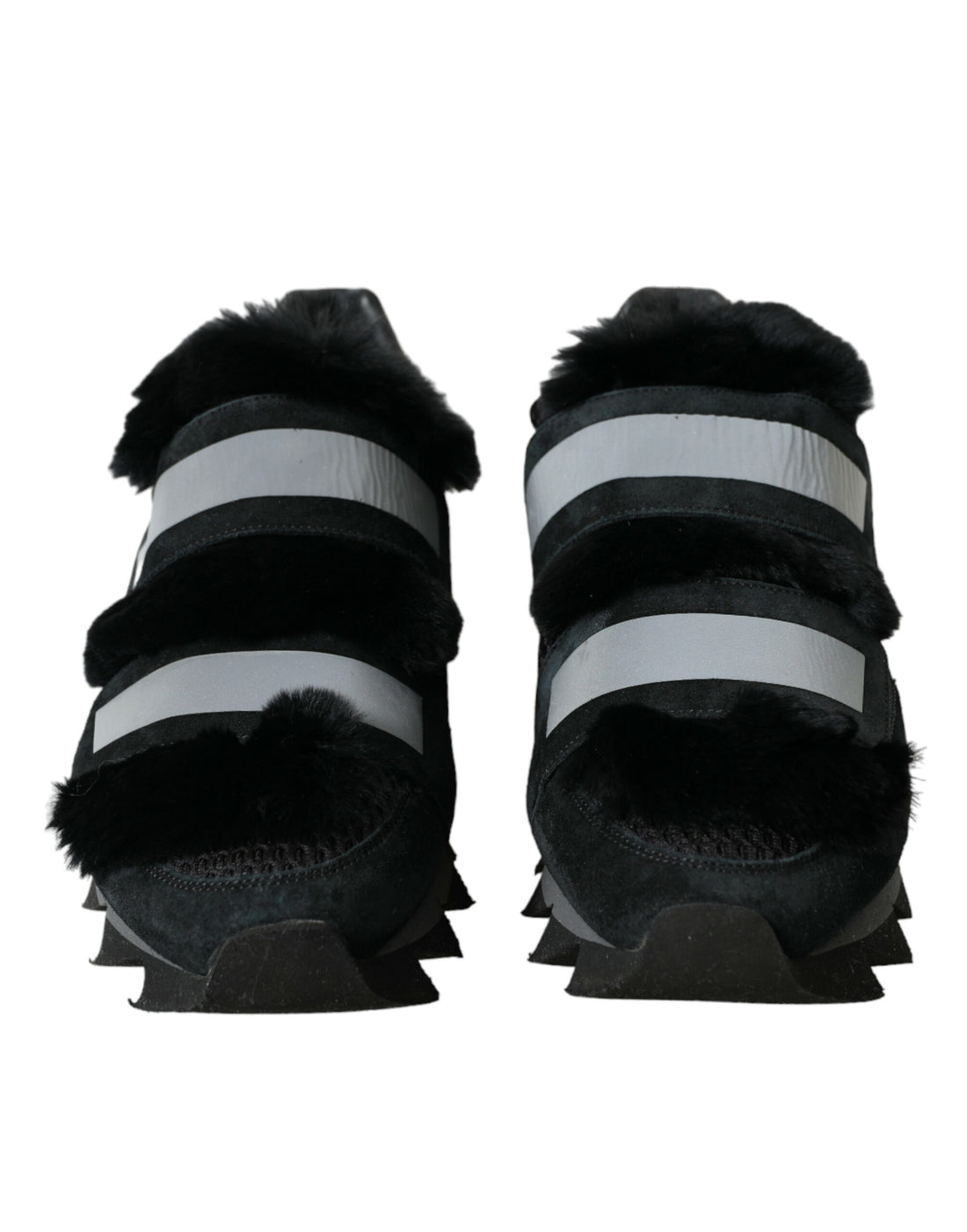 Dolce &amp; Gabbana Black Fur Embellished Suede Sneakers Shoes