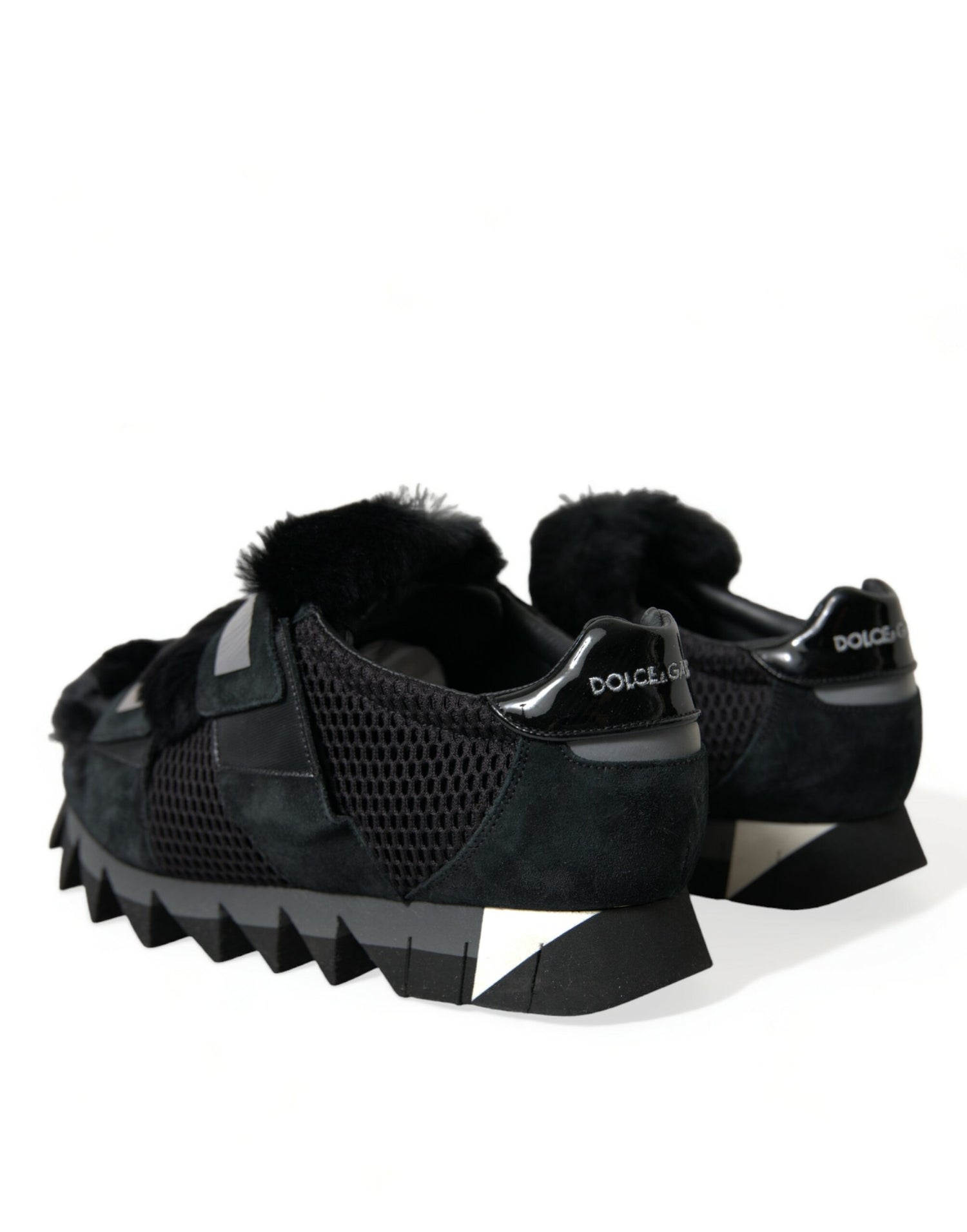 Dolce &amp;amp; Gabbana Svarta Pälsutsmyckade Mocka Sneakers Skor