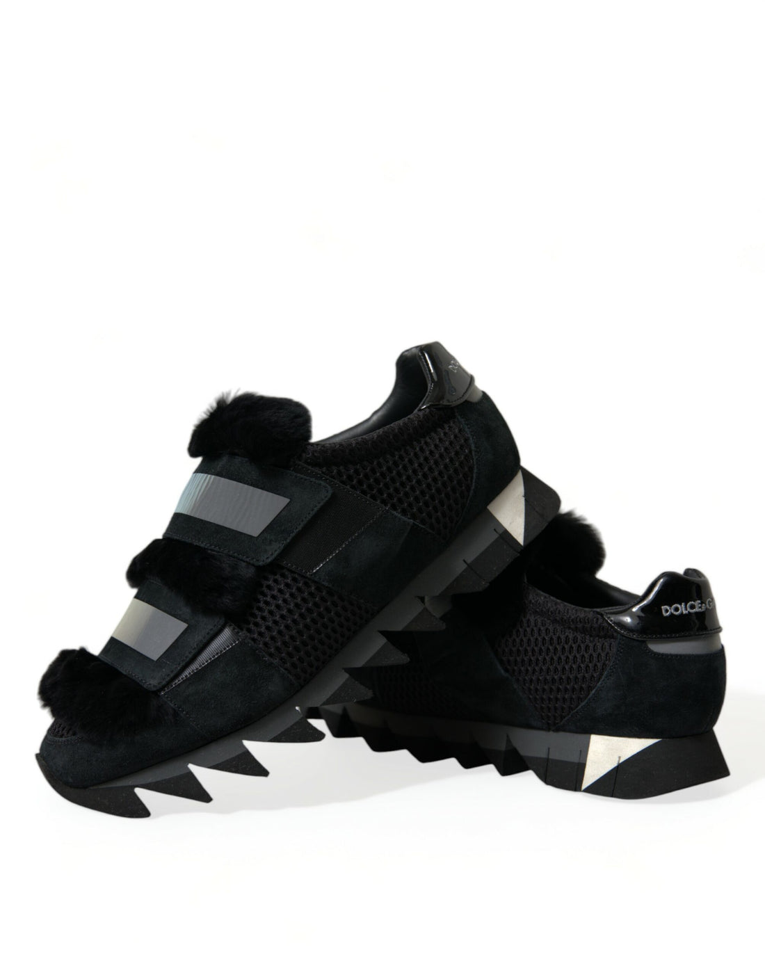 Dolce &amp; Gabbana Black Fur Embellished Suede Sneakers Shoes