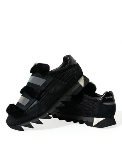 Dolce &amp;amp; Gabbana Svarta Pälsutsmyckade Mocka Sneakers Skor