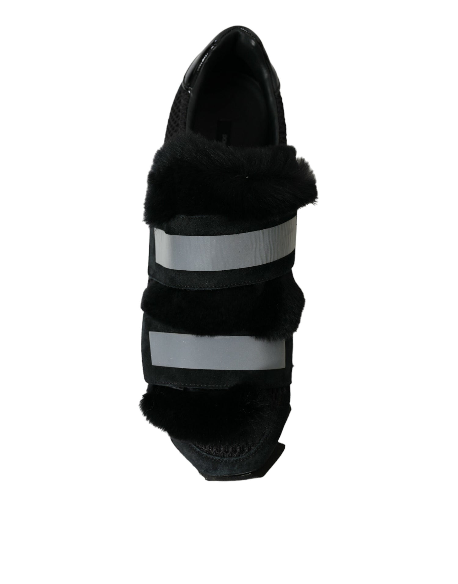 Dolce &amp;amp; Gabbana Svarta Pälsutsmyckade Mocka Sneakers Skor