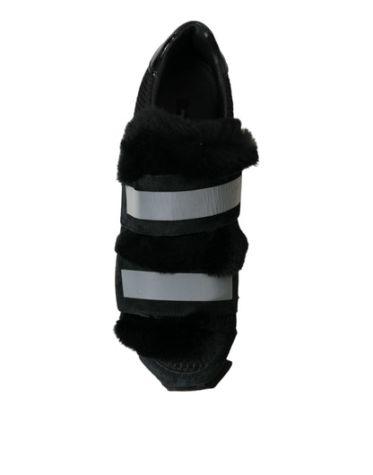 Dolce &amp;amp; Gabbana Svarta Pälsutsmyckade Mocka Sneakers Skor