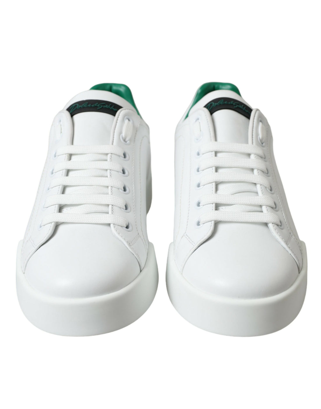 Dolce &amp; Gabbana White Green Leather Portofino Sneakers Shoes