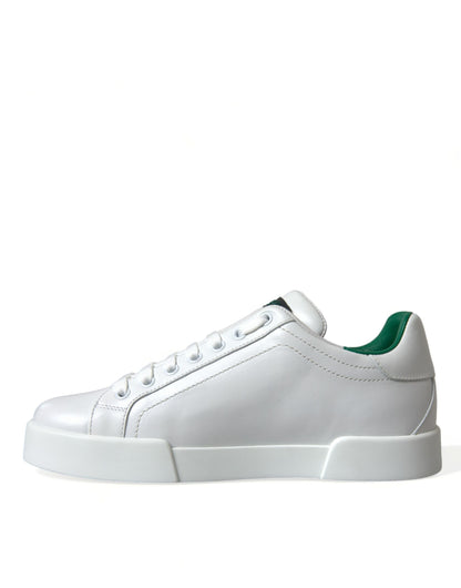 Dolce &amp; Gabbana White Green Leather Portofino Sneakers Shoes