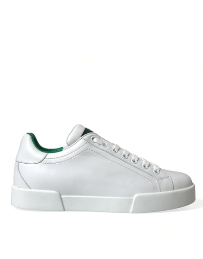 Dolce &amp; Gabbana White Green Leather Portofino Sneakers Shoes