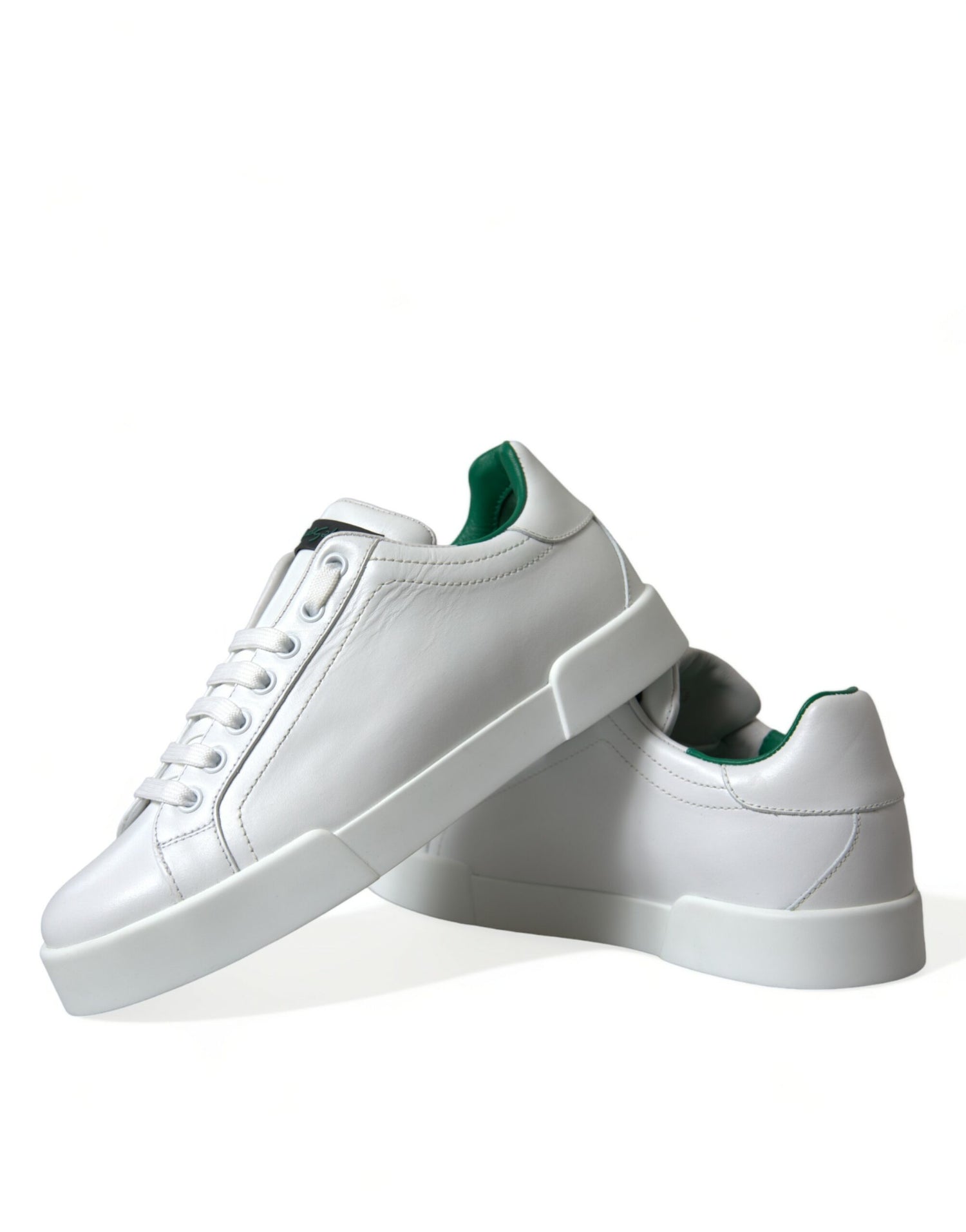 Dolce &amp; Gabbana White Green Leather Portofino Sneakers Shoes