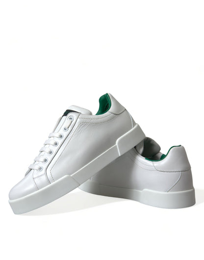 Dolce &amp; Gabbana White Green Leather Portofino Sneakers Shoes