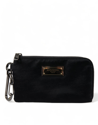 Dolce &amp; Gabbana Black Nylon Logo Plaque Keyring Pouch Clutch Bag