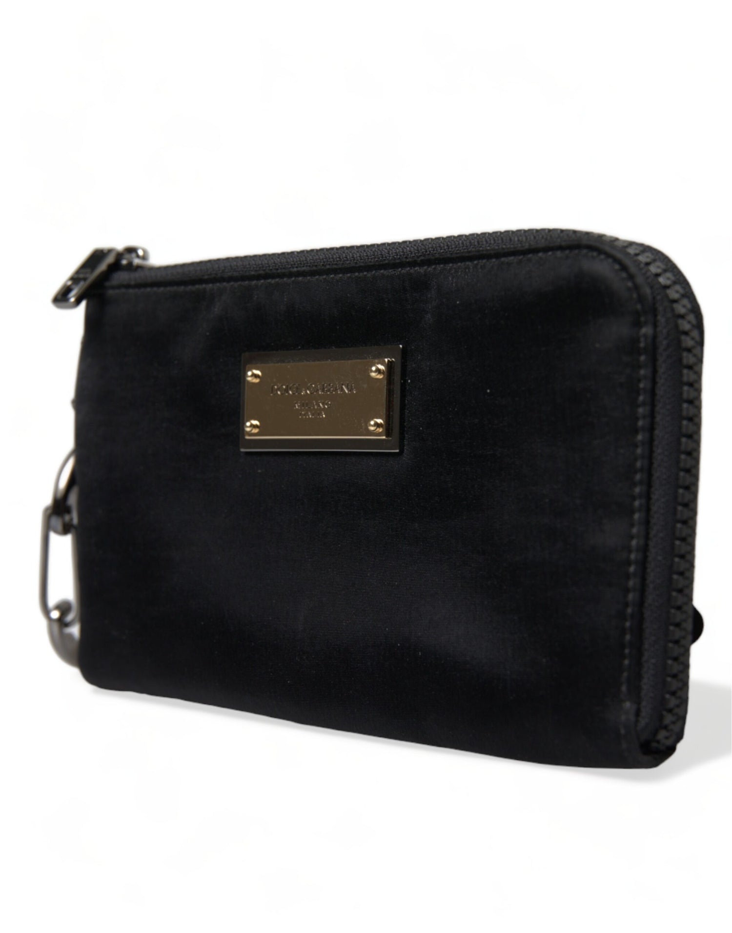 Dolce &amp; Gabbana Black Nylon Logo Plaque Keyring Pouch Clutch Bag