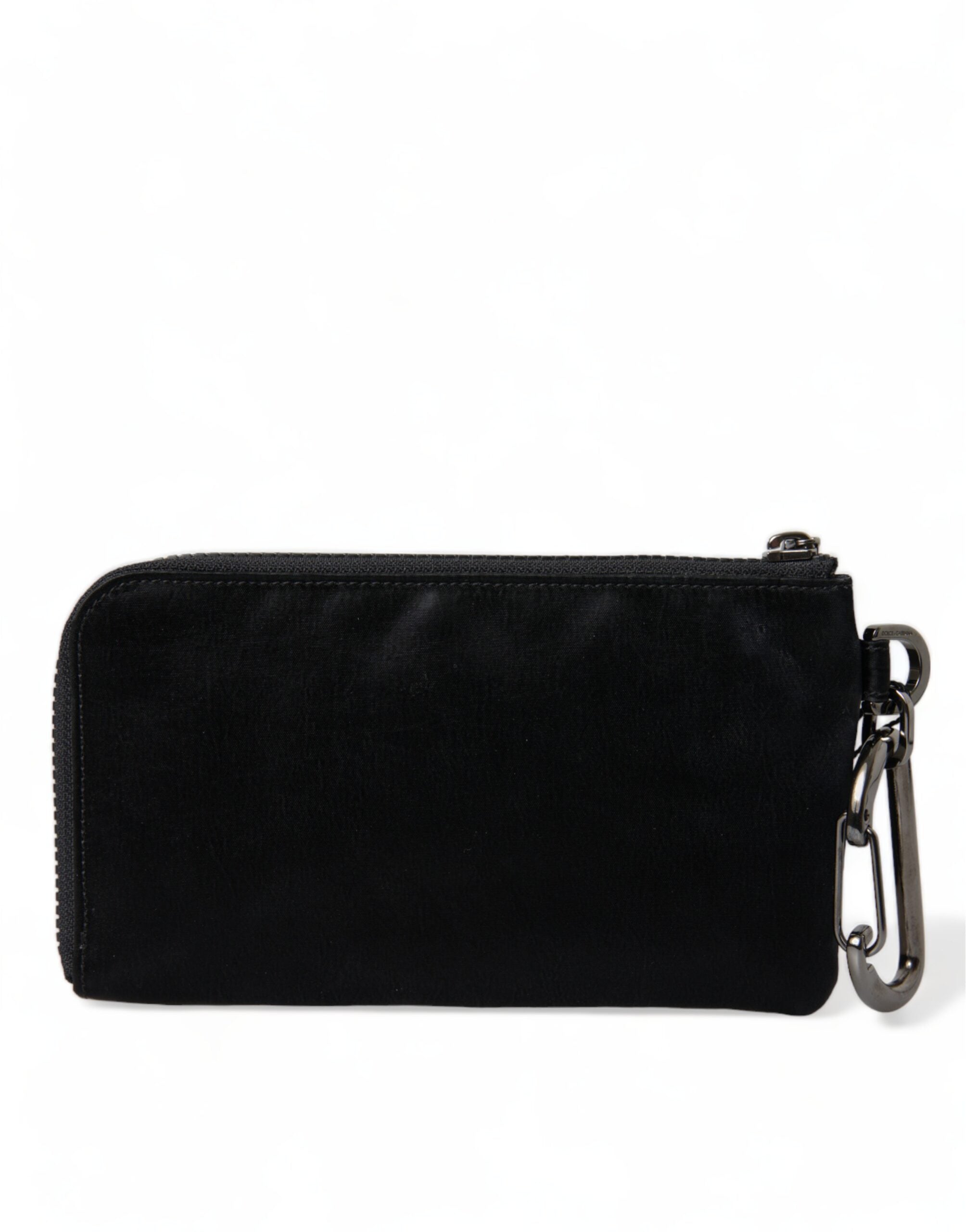 Dolce &amp; Gabbana Black Nylon Logo Plaque Keyring Pouch Clutch Bag