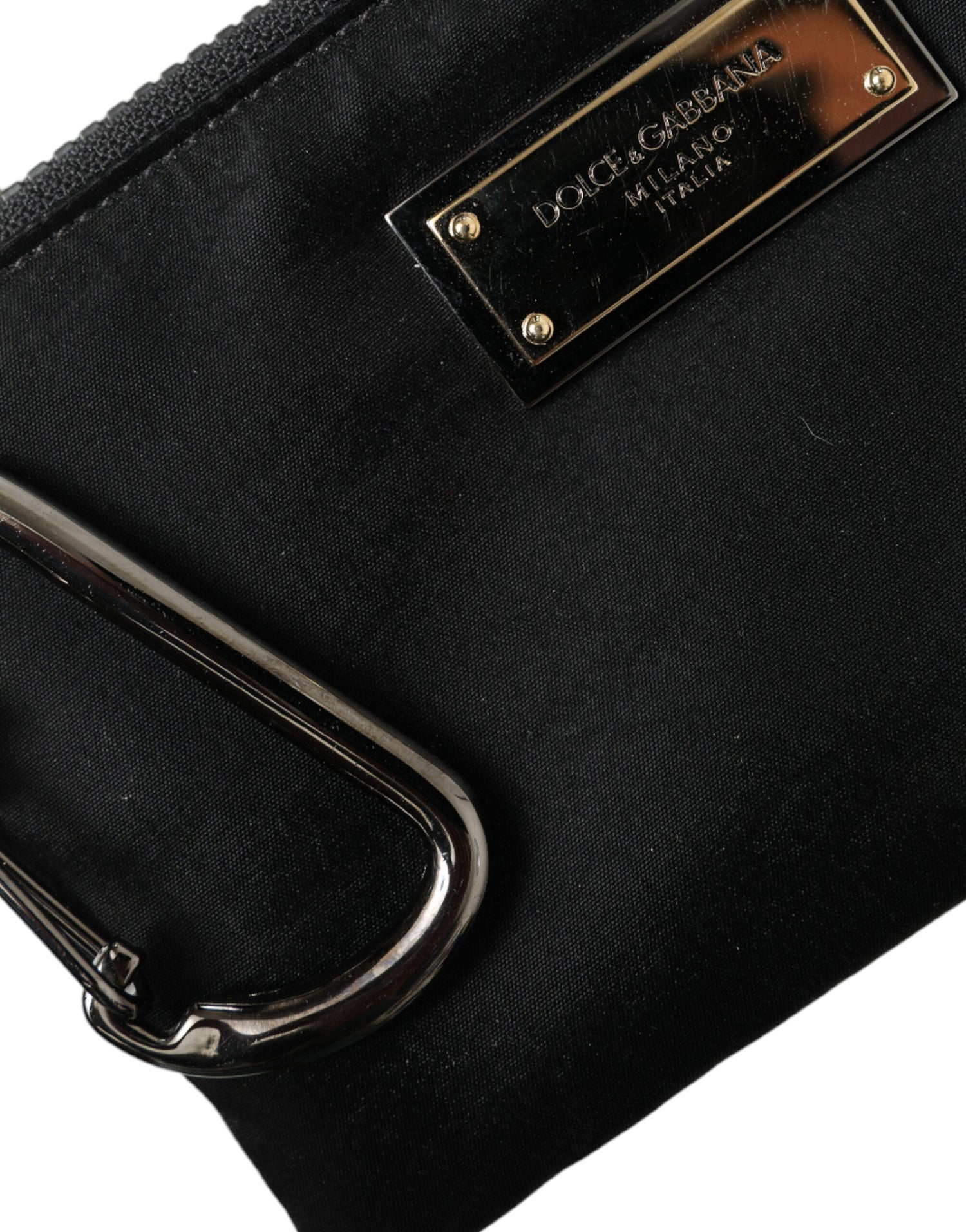 Dolce &amp; Gabbana Black Nylon Logo Plaque Keyring Pouch Clutch Bag