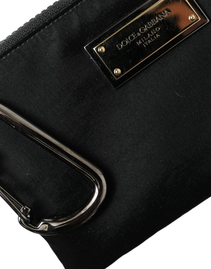 Dolce &amp; Gabbana Black Nylon Logo Plaque Keyring Pouch Clutch Bag