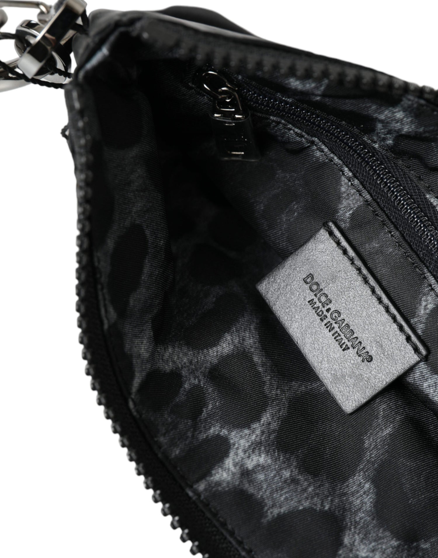 Dolce &amp; Gabbana Black Nylon Logo Plaque Keyring Pouch Clutch Bag