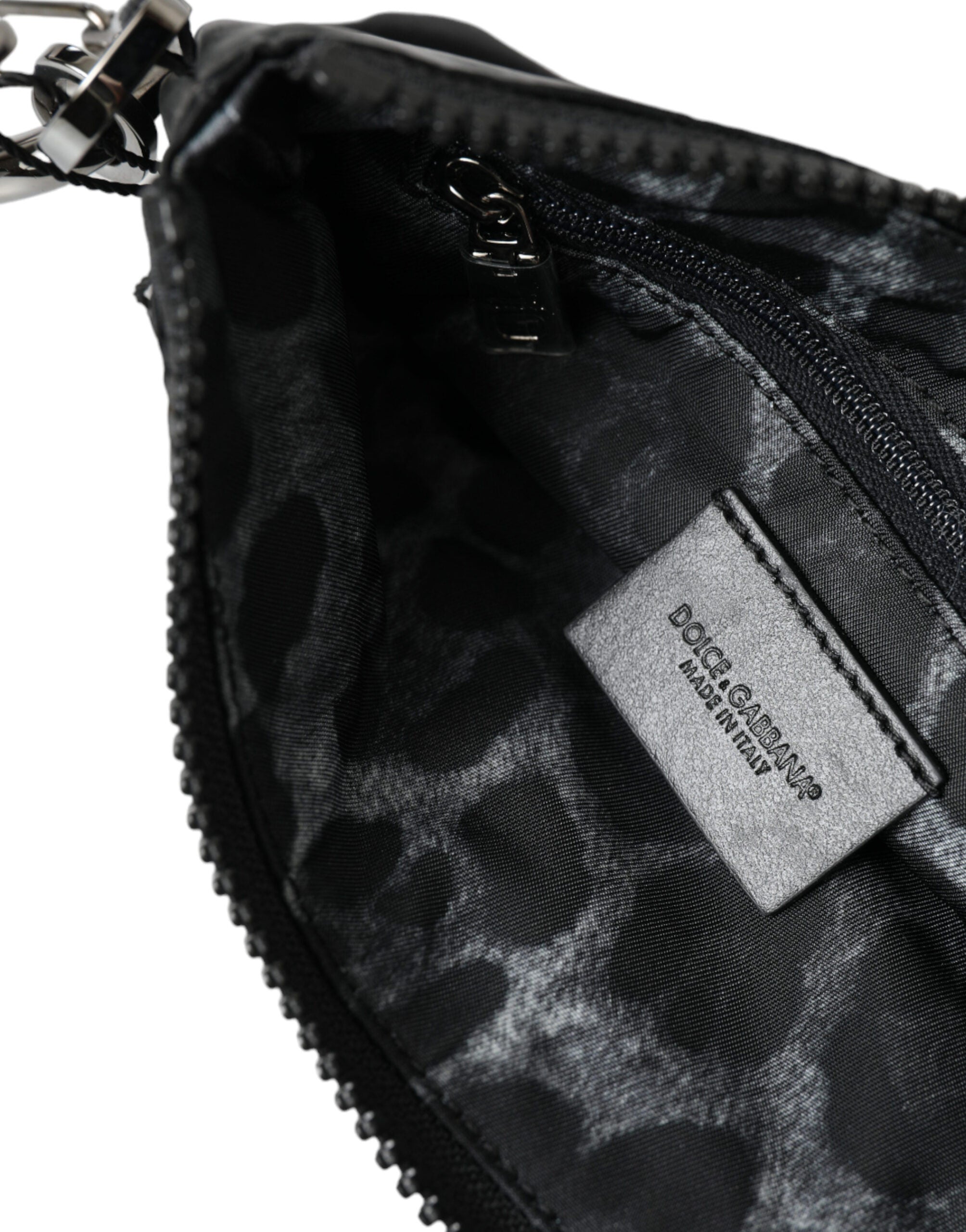 Dolce &amp; Gabbana Black Nylon Logo Plaque Keyring Pouch Clutch Bag