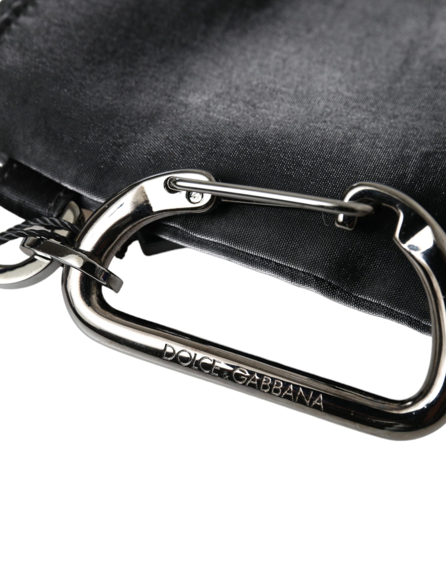 Dolce &amp; Gabbana Black Nylon Logo Plaque Keyring Pouch Clutch Bag