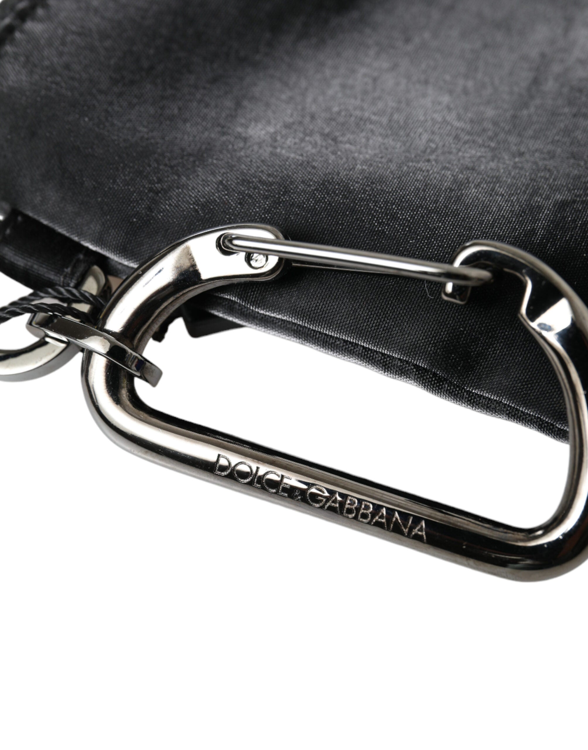 Dolce &amp; Gabbana Black Nylon Logo Plaque Keyring Pouch Clutch Bag