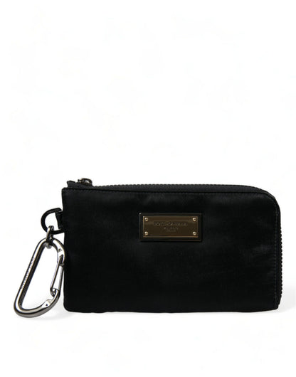 Dolce &amp; Gabbana Black Nylon Logo Plaque Keyring Pouch Clutch Bag