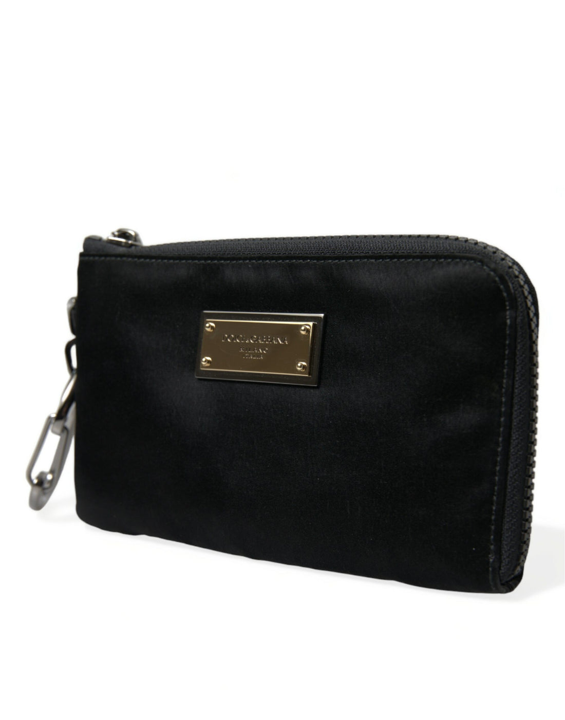Dolce &amp;amp; Gabbana svart nylon nyckelringspåse med logotyp och plack kuvertväska