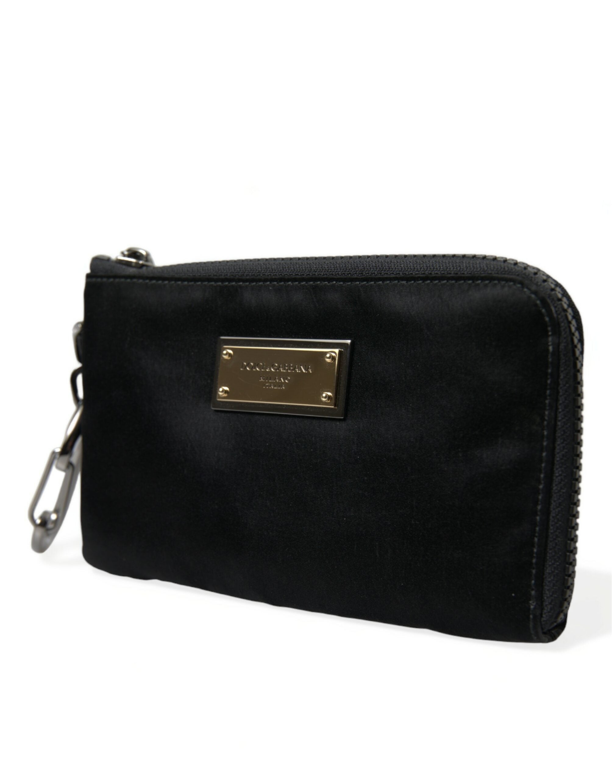 Dolce &amp; Gabbana Black Nylon Logo Plaque Keyring Pouch Clutch Bag