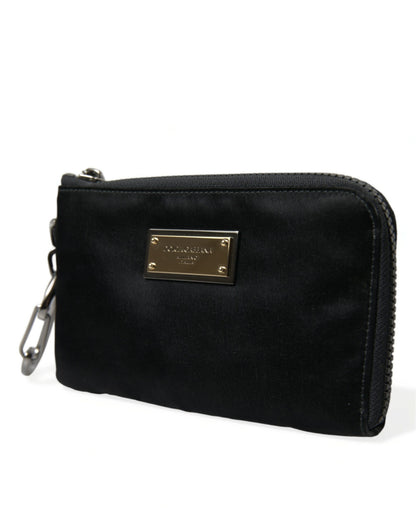 Dolce &amp; Gabbana Black Nylon Logo Plaque Keyring Pouch Clutch Bag
