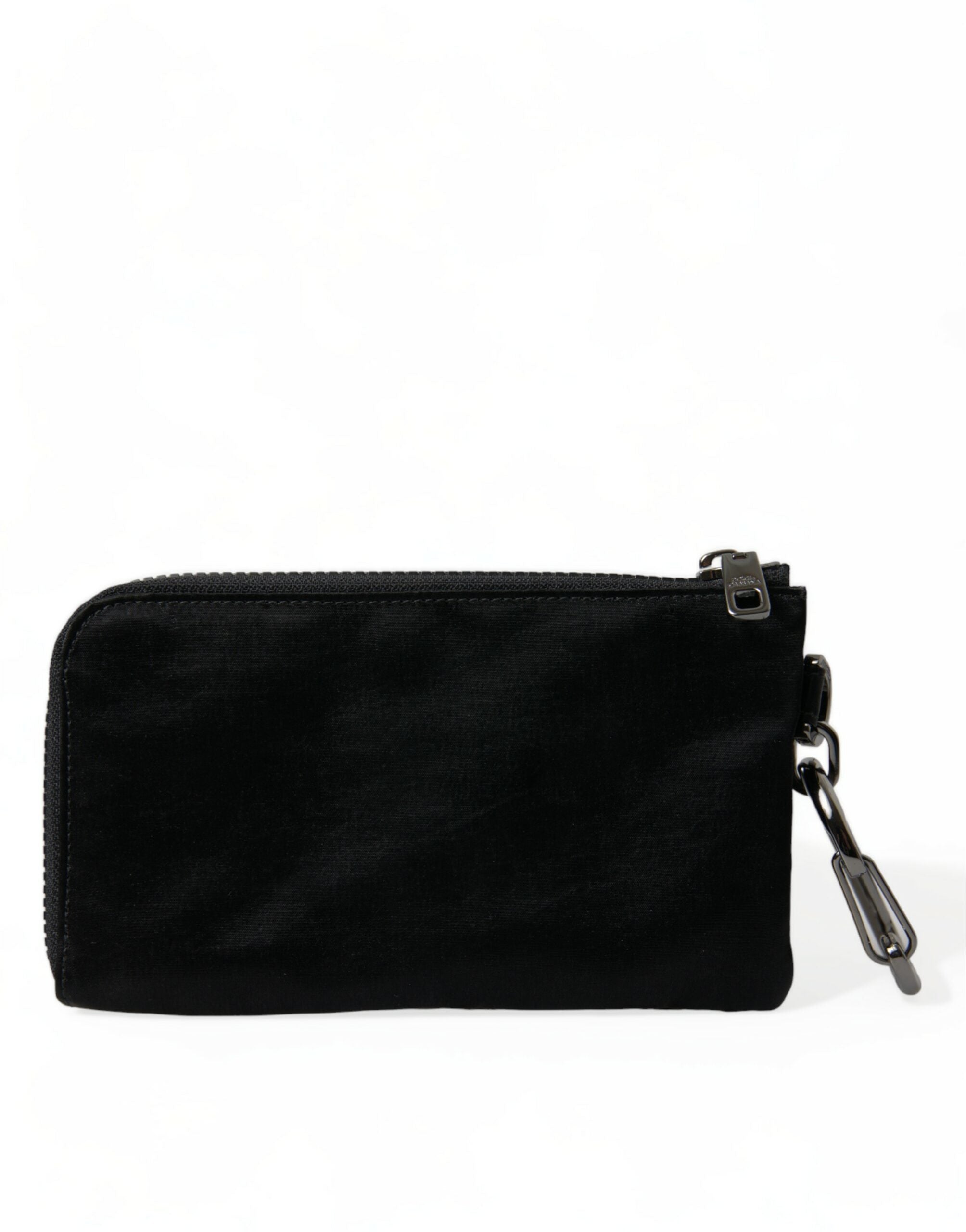 Dolce &amp; Gabbana Black Nylon Logo Plaque Keyring Pouch Clutch Bag