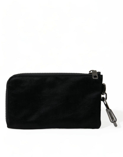 Dolce &amp; Gabbana Black Nylon Logo Plaque Keyring Pouch Clutch Bag