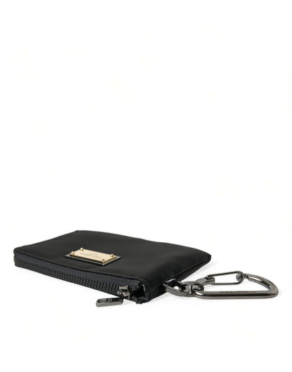 Dolce &amp; Gabbana Black Nylon Logo Plaque Keyring Pouch Clutch Bag