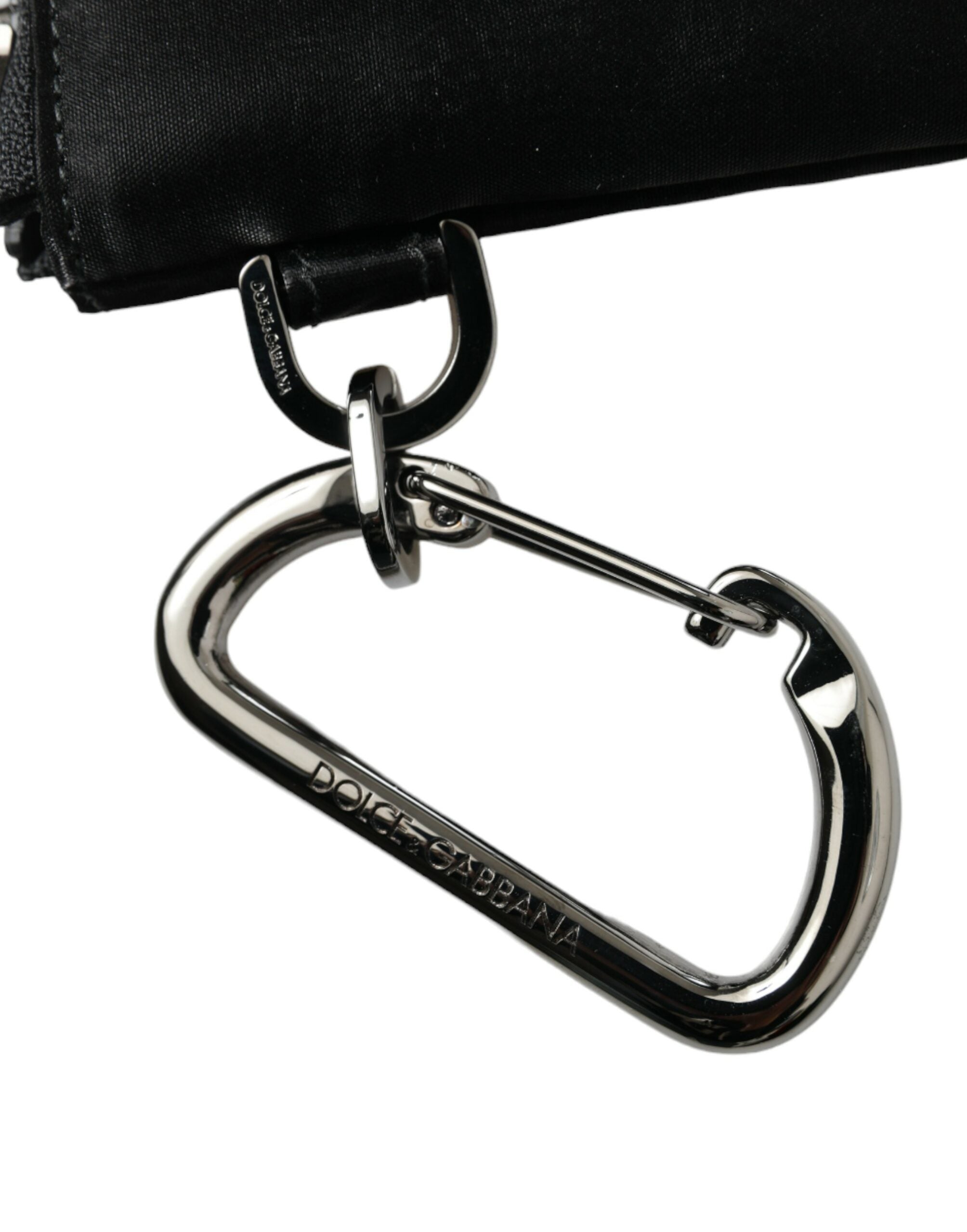 Dolce &amp; Gabbana Black Nylon Logo Plaque Keyring Pouch Clutch Bag