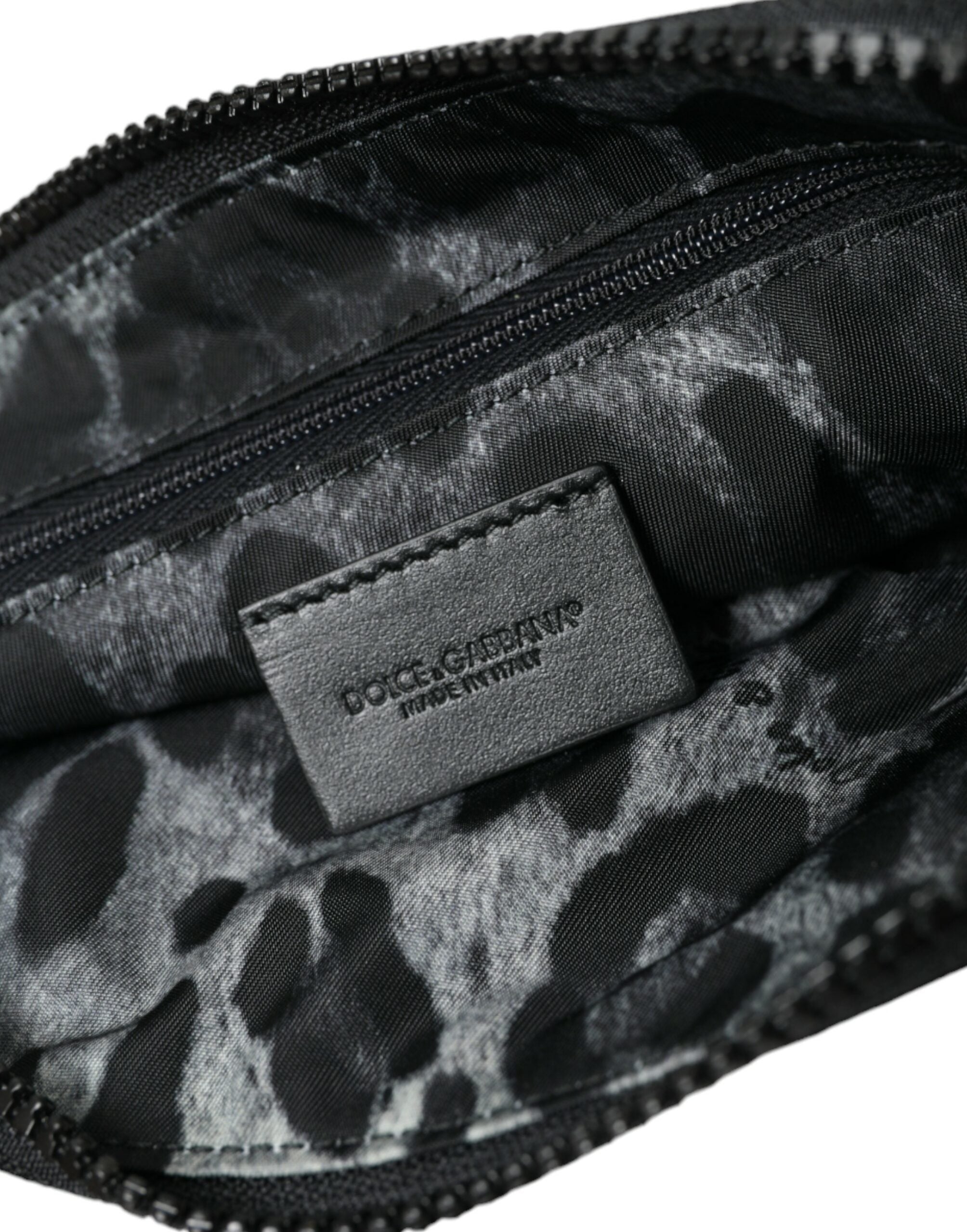 Dolce &amp; Gabbana Black Nylon Logo Plaque Keyring Pouch Clutch Bag