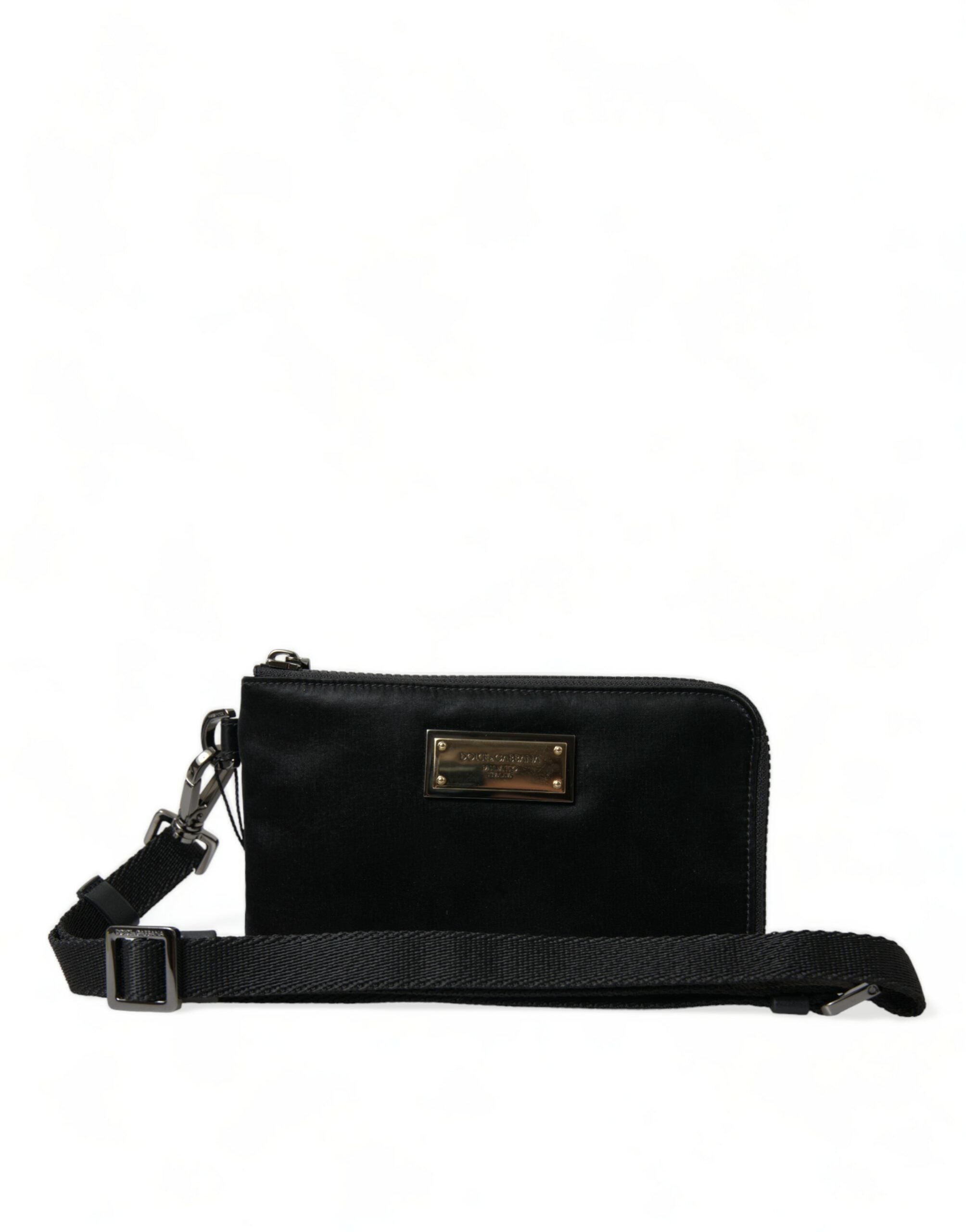 Dolce &amp; Gabbana Black Nylon Logo Plaque Keyring Pouch Clutch Bag