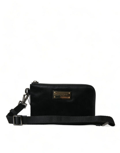 Dolce &amp; Gabbana Black Nylon Logo Plaque Keyring Pouch Clutch Bag