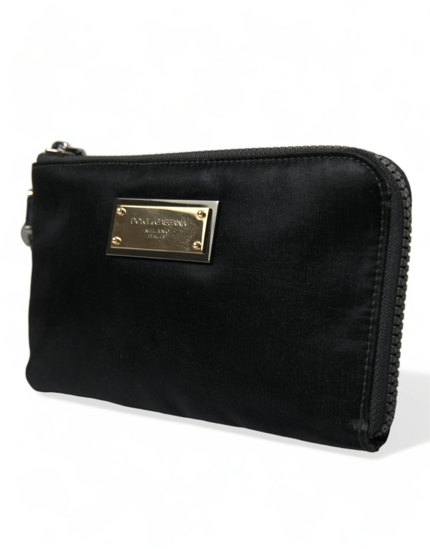 Dolce &amp; Gabbana Black Nylon Logo Plaque Keyring Pouch Clutch Bag