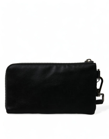 Dolce &amp; Gabbana Black Nylon Logo Plaque Keyring Pouch Clutch Bag