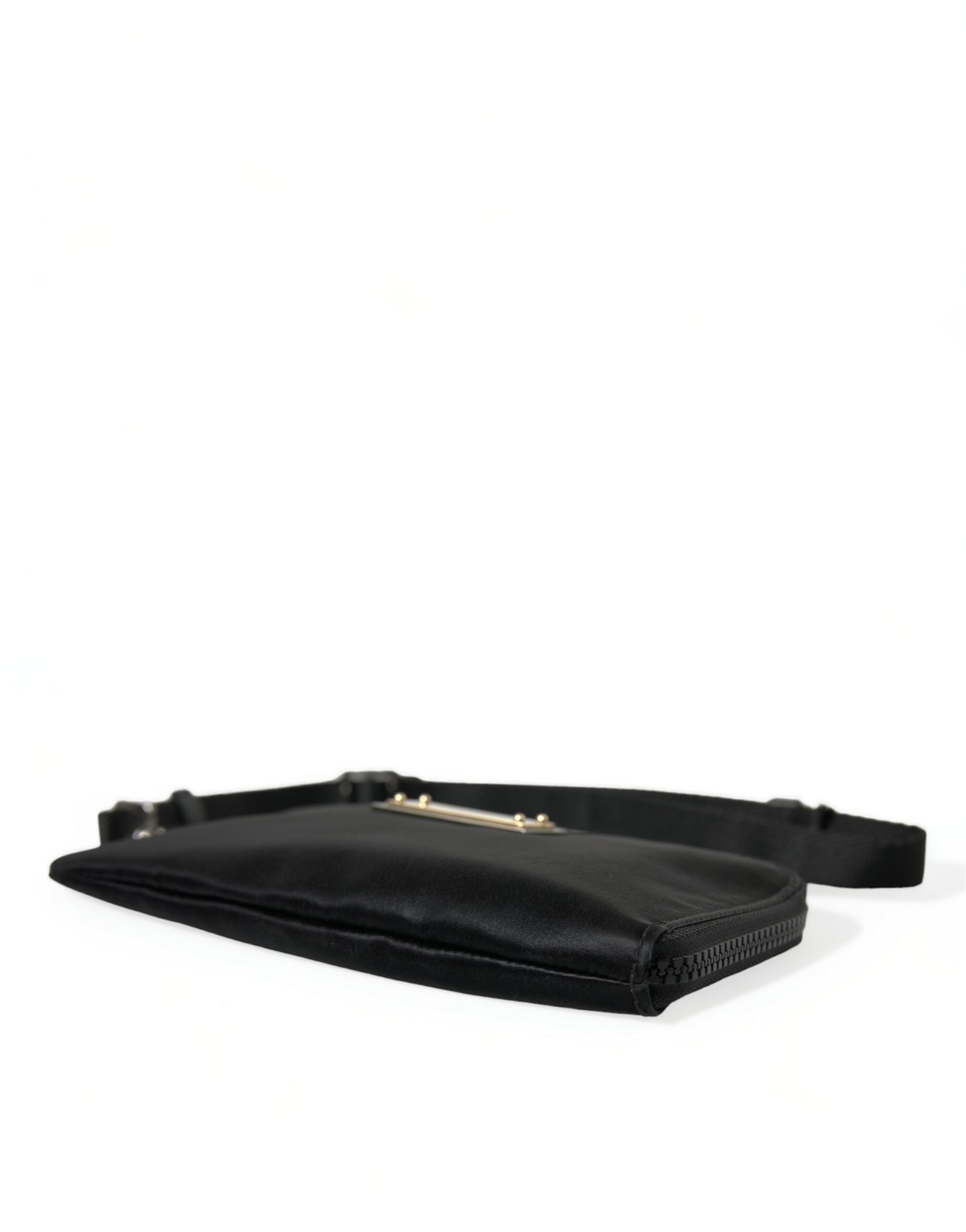 Dolce &amp; Gabbana Black Nylon Logo Plaque Keyring Pouch Clutch Bag