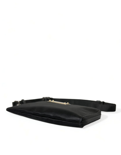 Dolce &amp; Gabbana Black Nylon Logo Plaque Keyring Pouch Clutch Bag