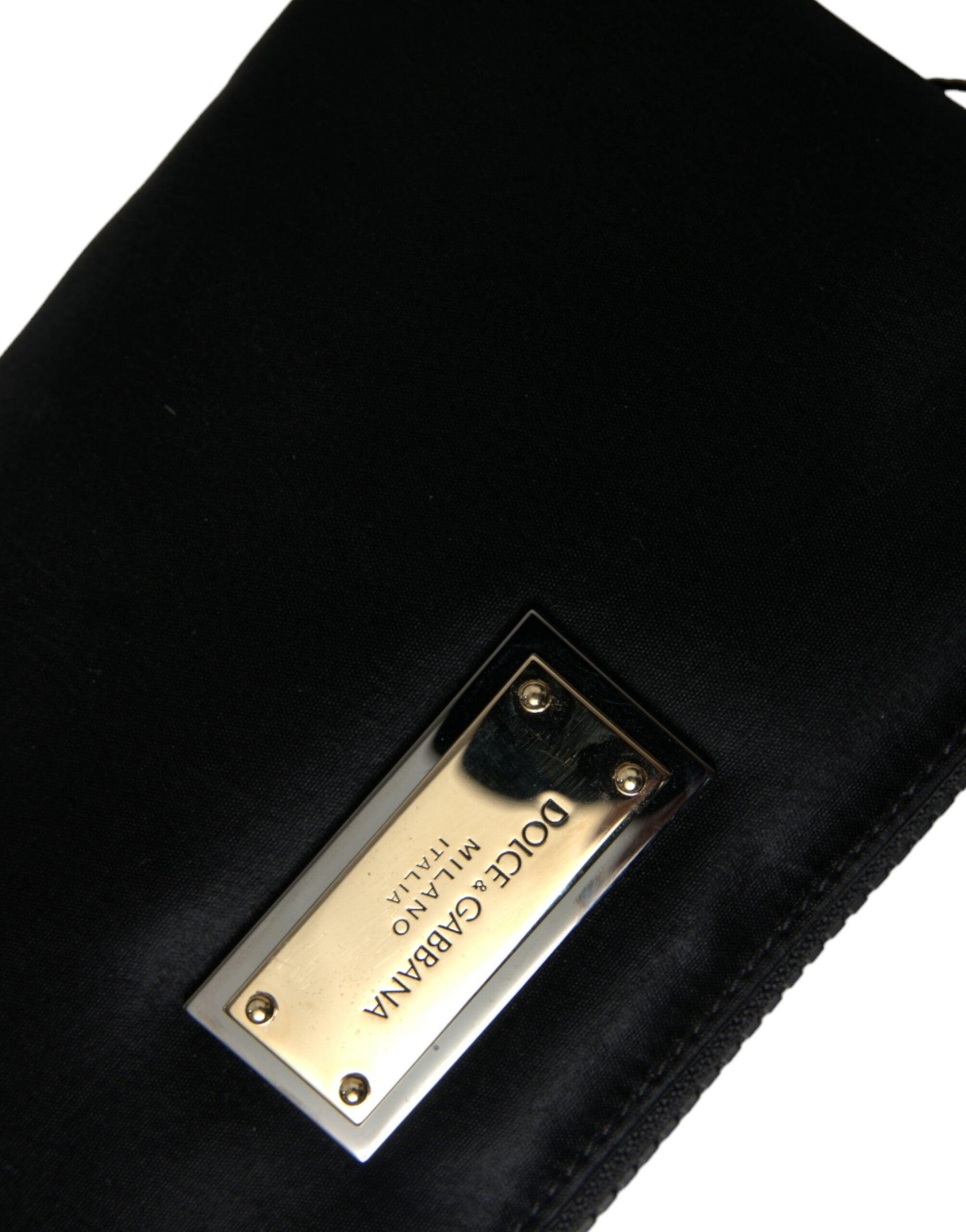 Dolce &amp; Gabbana Black Nylon Logo Plaque Keyring Pouch Clutch Bag