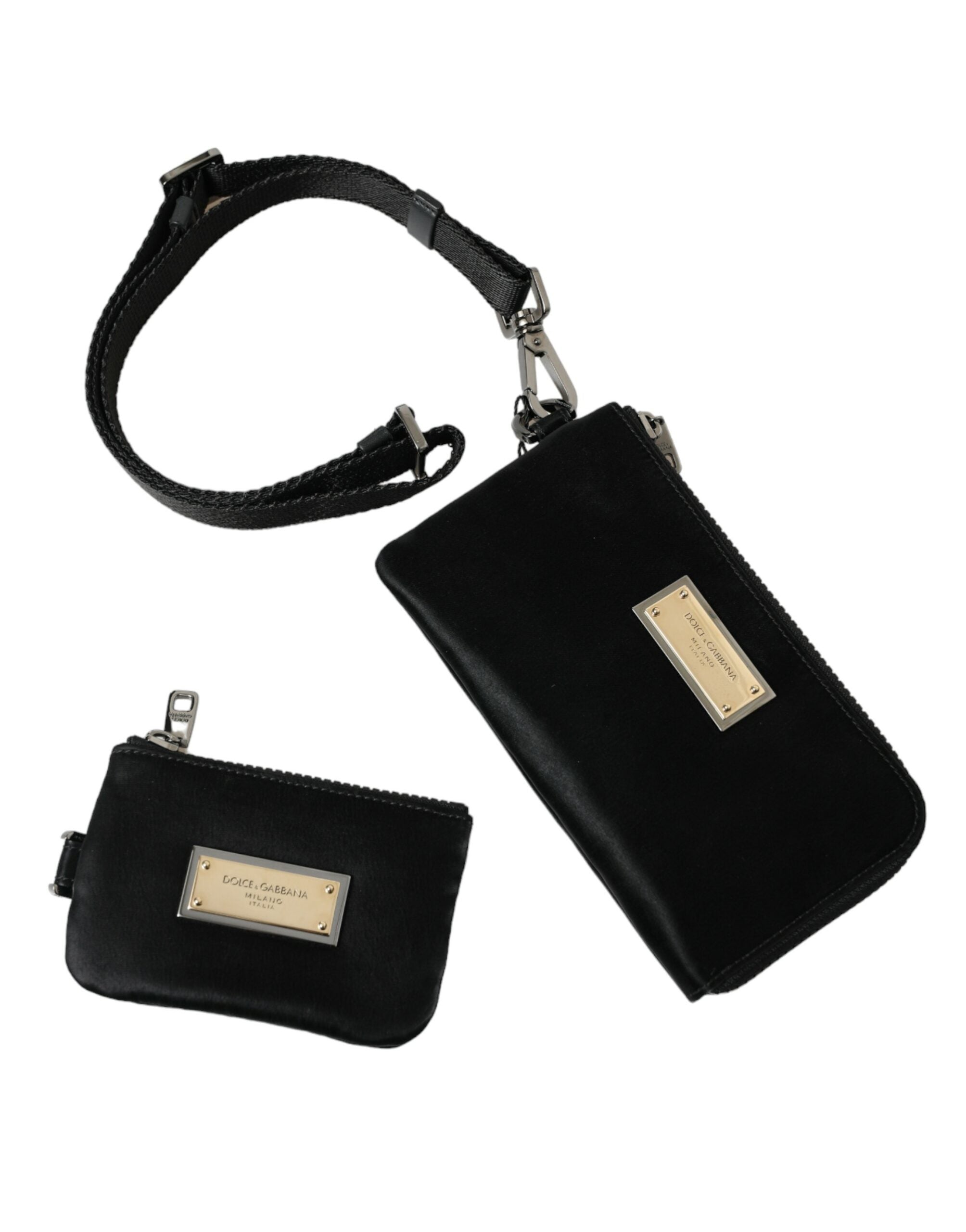 Dolce &amp; Gabbana Black Nylon Logo Plaque Keyring Pouch Clutch Bag