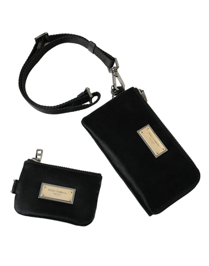 Dolce &amp; Gabbana Black Nylon Logo Plaque Keyring Pouch Clutch Bag