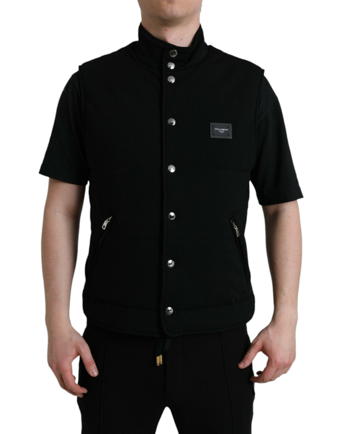 Dolce &amp; Gabbana Black Rayon Buttoned Vest Logo Jacket