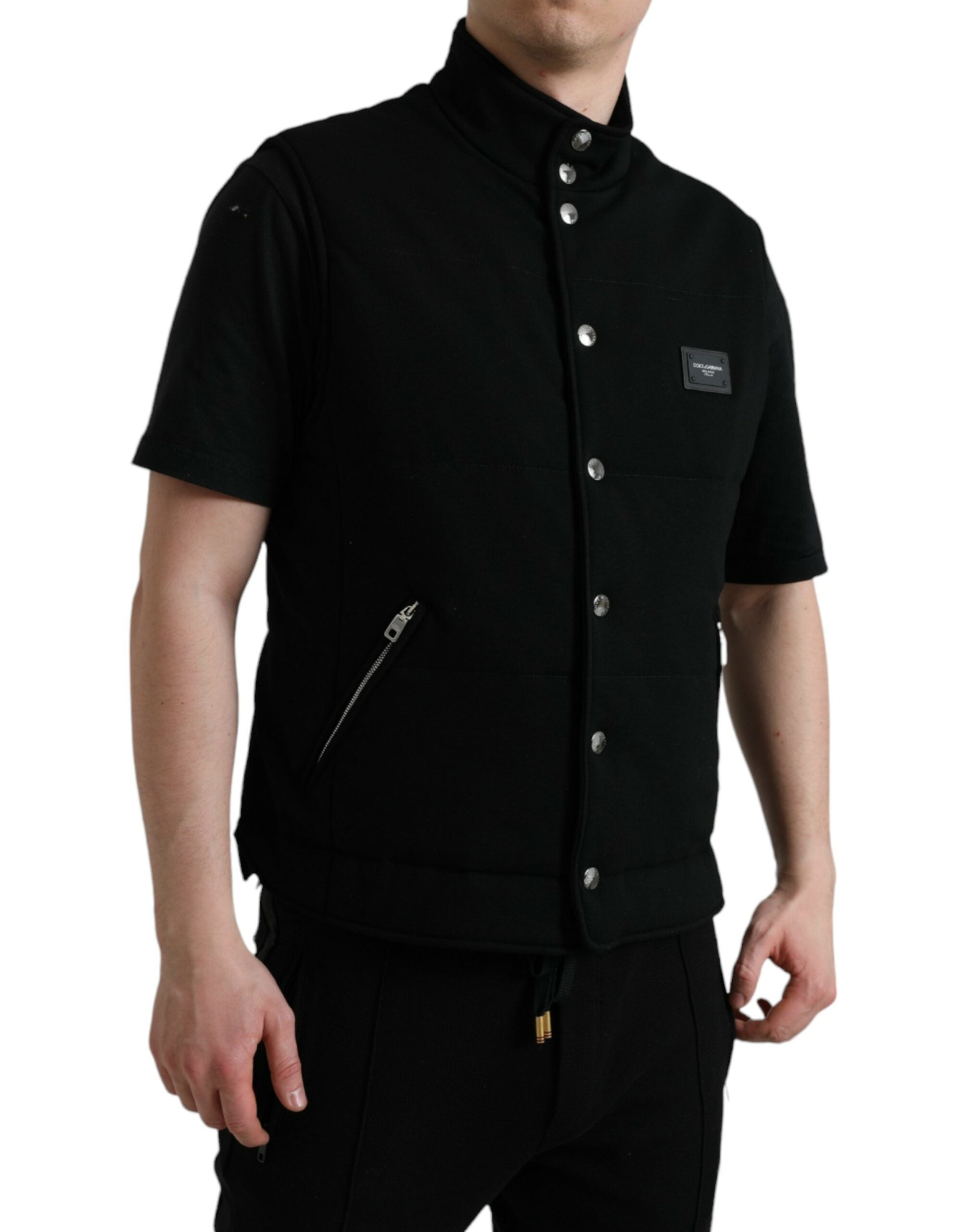 Dolce &amp; Gabbana Black Rayon Buttoned Vest Logo Jacket