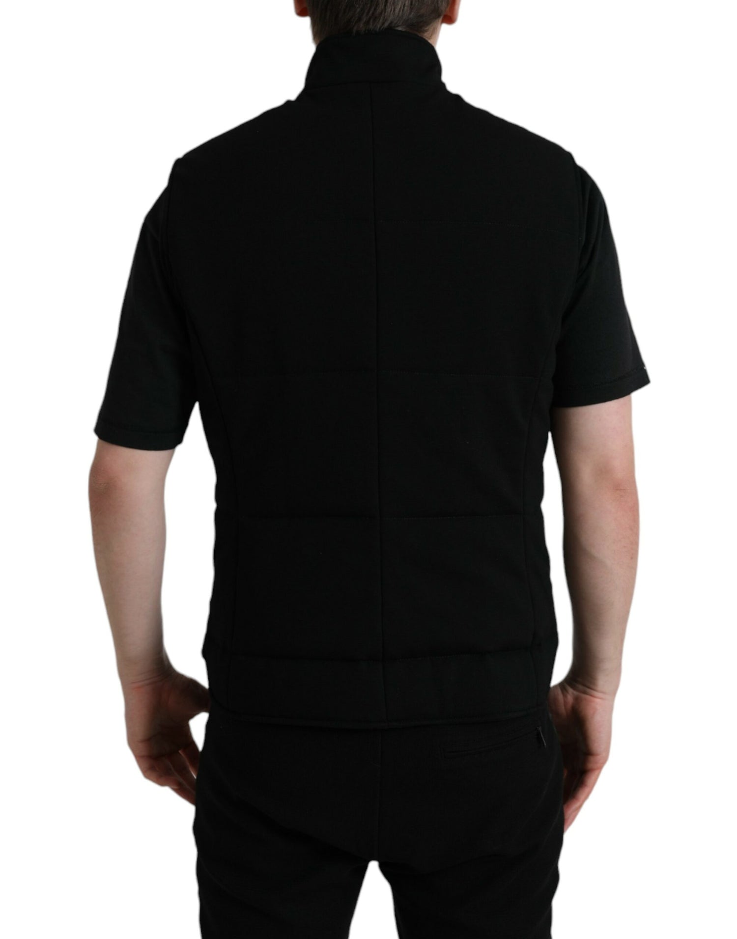 Dolce &amp; Gabbana Black Rayon Buttoned Vest Logo Jacket
