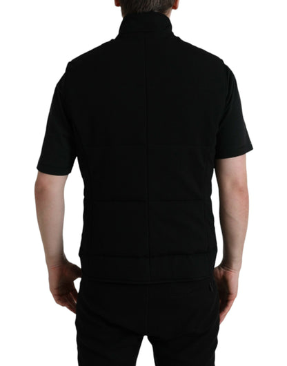 Dolce &amp; Gabbana Black Rayon Buttoned Vest Logo Jacket
