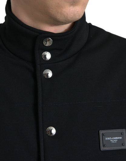 Dolce &amp; Gabbana Black Rayon Buttoned Vest Logo Jacket